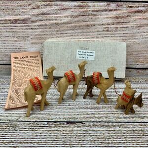 Vintage Hand Carved Olive Wood Camel Train The Holy Land Bethlehem‎ Souvenir